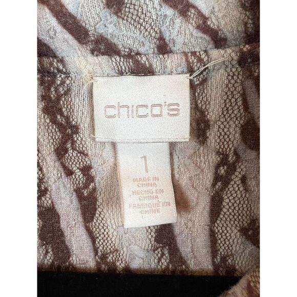 CHICO'S brown beige animal print knit 3/4 sleeve unlined jacket cardigan 1 8 M - Picture 2 of 8